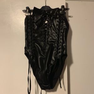 Dollskill Club Exx Leather Lace Up Bodysuit Corset